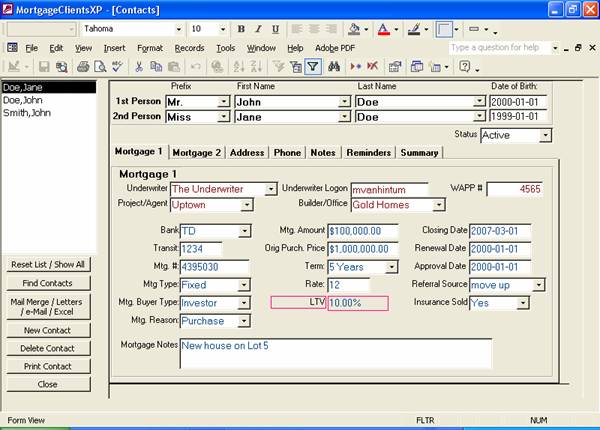 Mortgage 1 Screen